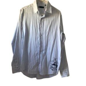 Level Ten Mens Striped Long Sleeve Button-Down Shirt W/ Black Graphic Design L